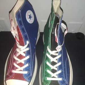 High top platform Converse multi glitter sneakers